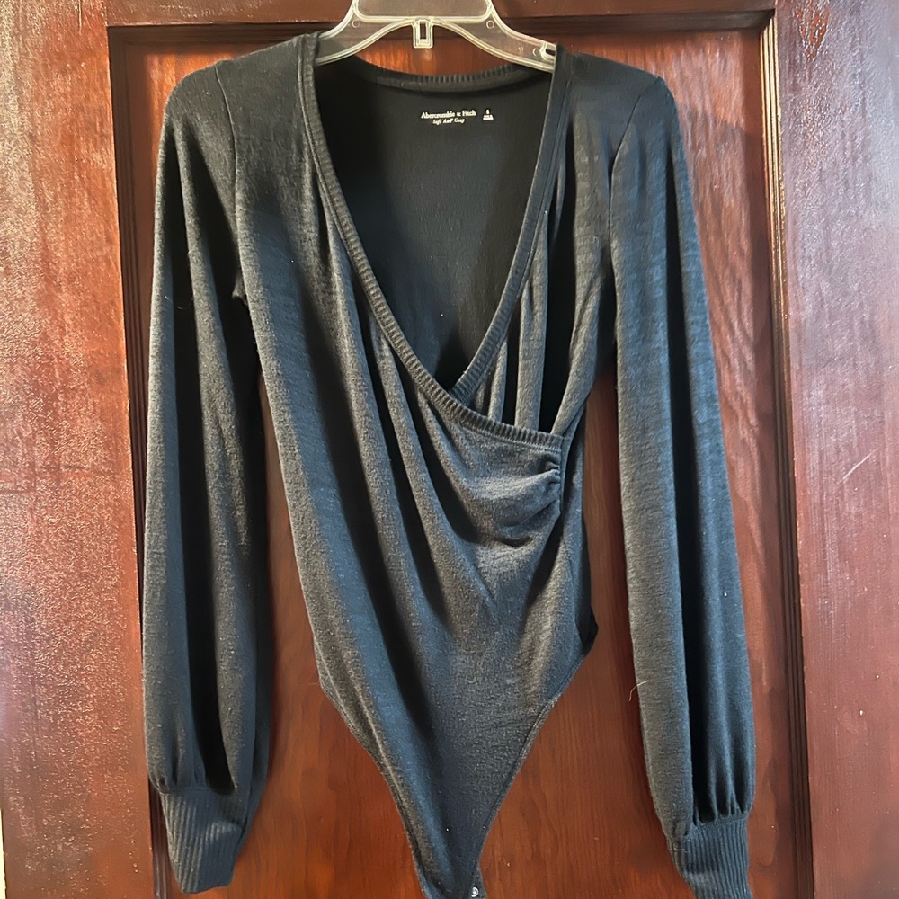 Abercrombie & Fitch Black Asymmetrical Wrap Bodysuit